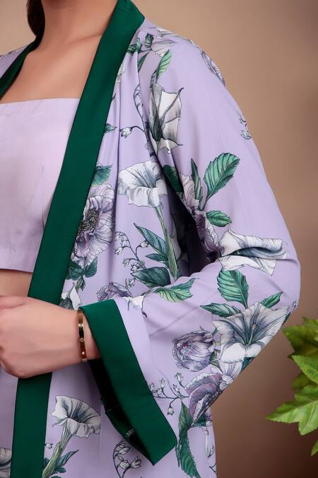 Nidhi Kejriwal_Purple Crepe Square Neck Floral Print Blazer Set_at_Aza_Fashions