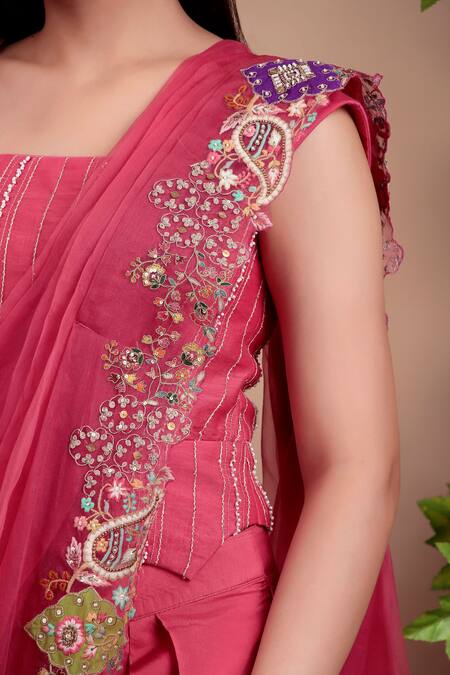 Nidhi Kejriwal_Coral Chanderi, Silk, Organza Sequins, Embroidery Square Neck Dhoti Skirt Set_Online_at_Aza_Fashions