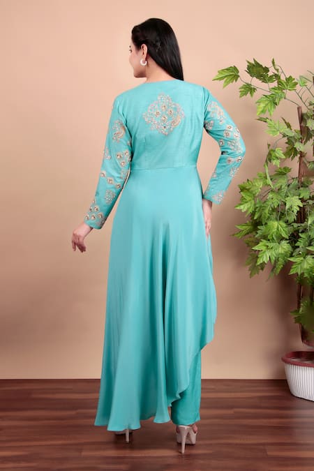 Nidhi Kejriwal Aqua Blue Embroidered Anarkali Set 