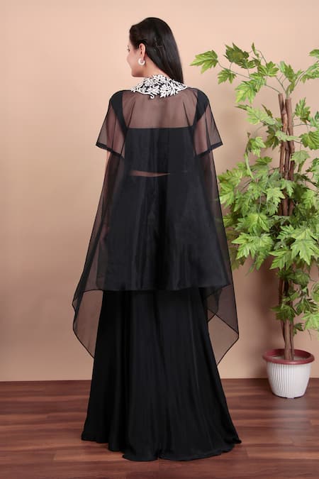 Nidhi Kejriwal Black Organza Cape & Dhoti Skirt Set 