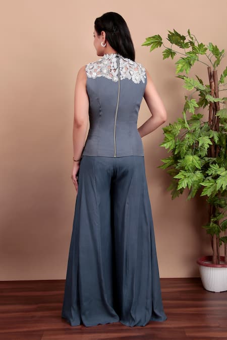Nidhi Kejriwal Grey Embroidered Top & Palazzo Set 