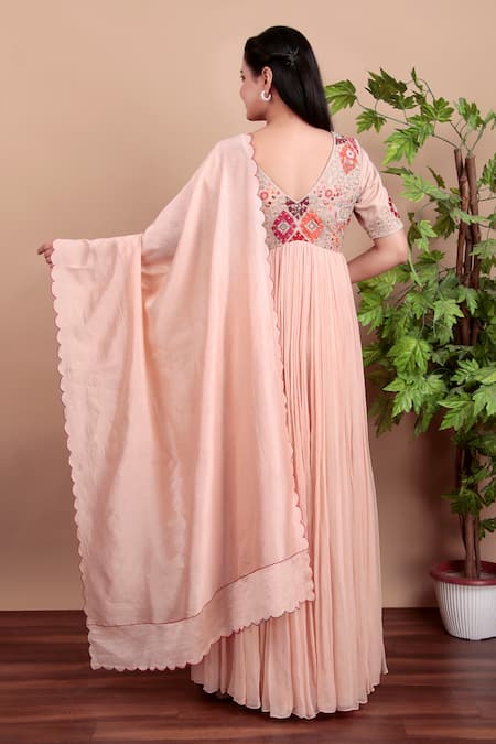 Nidhi Kejriwal Peach Chanderi Embroidered Anarkali Set 