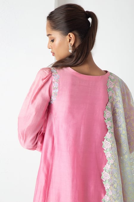 Buy Chhaya Mehrotra Pink Chanderi, Silk Organza Embroidery Round Neck Candy Kurta Pant Set Online at Aza Fashions Buy_Chhaya Mehrotra_Pink Chanderi, Silk Organza Embroidery Round Neck Candy Kurta Pant Set _Online_at_Aza_Fashions