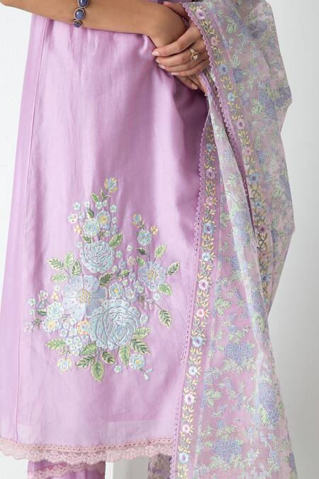 Chhaya Mehrotra Lavender Chanderi, Silk Organza Embroidery Round Neck Electric Kurta Set Online at Aza Fashions Chhaya Mehrotra_Lavender Chanderi, Silk Organza Embroidery Round Neck Electric Kurta Set _Online_at_Aza_Fashions