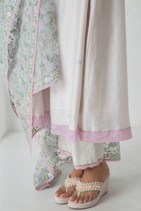 Buy Chhaya Mehrotra Gray Chanderi, Silk Organza Embroidery Round Neck Chalk Grey Kurta Pant Set Online at Aza Fashions Buy_Chhaya Mehrotra_Gray Chanderi, Silk Organza Embroidery Round Neck Chalk Grey Kurta Pant Set _Online_at_Aza_Fashions