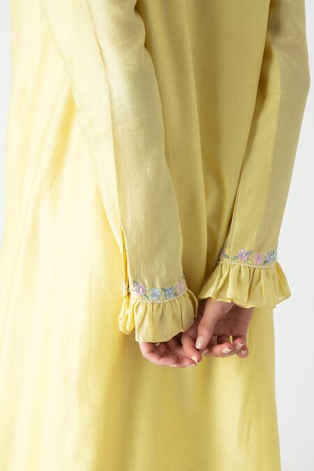 Shop Chhaya Mehrotra Yellow Chanderi, Silk Organza Embroidery Round Neck Illuminating Kurta Set Online at Aza Fashions Shop_Chhaya Mehrotra_Yellow Chanderi, Silk Organza Embroidery Round Neck Illuminating Kurta Set _Online_at_Aza_Fashions