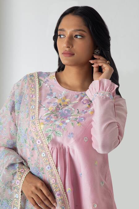 Buy Chhaya Mehrotra Pink Chanderi, Silk Organza Embroidery Round Neck Orchid Kurta Set Online at Aza Fashions Buy_Chhaya Mehrotra_Pink Chanderi, Silk Organza Embroidery Round Neck Orchid Kurta Set _Online_at_Aza_Fashions
