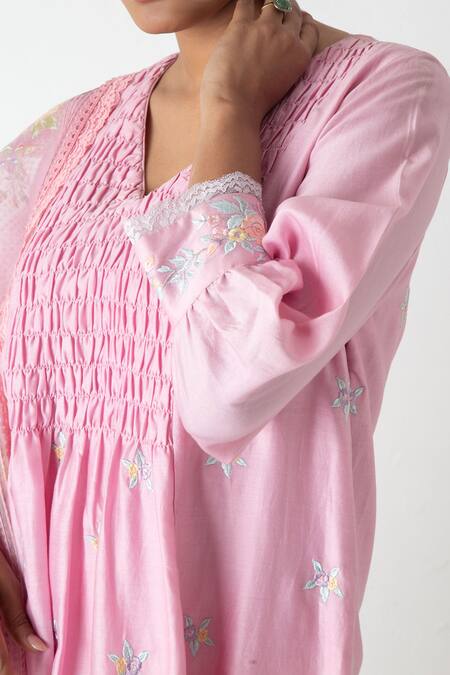 Buy Chhaya Mehrotra Pink Chanderi, Silk Organza Embroidery V-neck Orchid Kurta Set Online at Aza Fashions Buy_Chhaya Mehrotra_Pink Chanderi, Silk Organza Embroidery V-neck Orchid Kurta Set _Online_at_Aza_Fashions