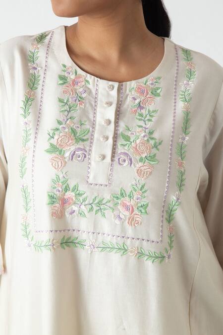 Buy Chhaya Mehrotra Ivory Chanderi, Silk Organza Embroidery Round Neck Kurta Pant Set Online at Aza Fashions Buy_Chhaya Mehrotra_Ivory Chanderi, Silk Organza Embroidery Round Neck Kurta Pant Set _Online_at_Aza_Fashions