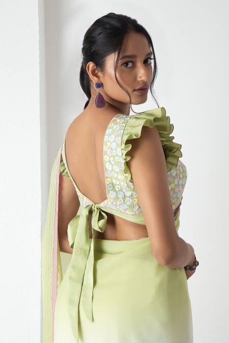 Buy Chhaya Mehrotra Ivory Chiffon, Chanderi Embroidery Round Neck Designer Saree And Blouse Set Online at Aza Fashions Buy_Chhaya Mehrotra_Ivory Chiffon, Chanderi Embroidery Round Neck Designer Saree And Blouse Set _Online_at_Aza_Fashions