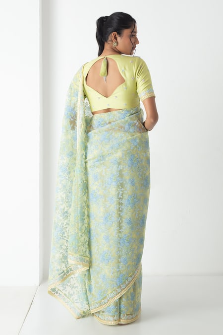 Chhaya Mehrotra Designer Yellow Plum Chanderi Saree Set 