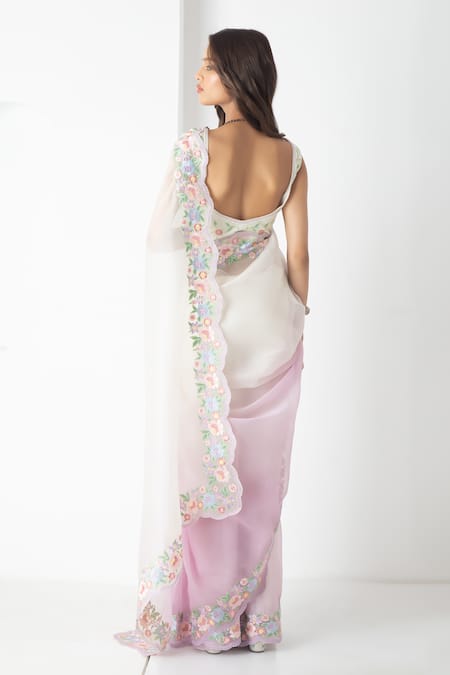 Chhaya Mehrotra Ivory-Lilac Chanderi Designer Saree Set 