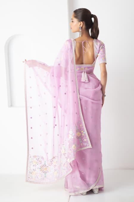 Chhaya Mehrotra Lavender Chanderi Embroidered Saree Set 