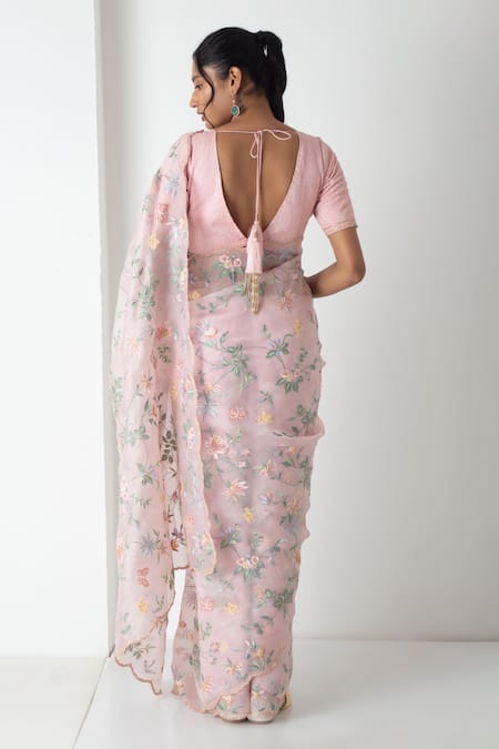 Chhaya Mehrotra Floral Chiffon Saree With Stitched Blouse 