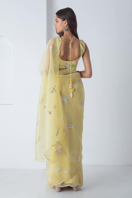 Chhaya Mehrotra Illuminating Yellow Chiffon Saree Set 