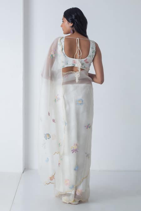 Chhaya Mehrotra Ivory Chanderi Embroidered Saree Set 