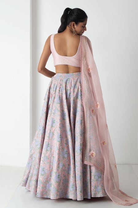 Chhaya Mehrotra Peach Pink Chanderi Lehenga Set 