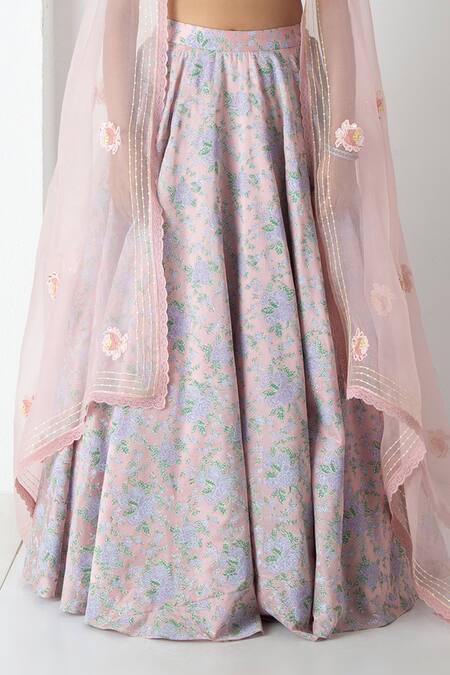 Chhaya Mehrotra Peach Chanderi, Silk Organza Embroidery Round Neck Pink Lehenga Set at Aza Fashions Chhaya Mehrotra_Peach Chanderi, Silk Organza Embroidery Round Neck Pink Lehenga Set _at_Aza_Fashions