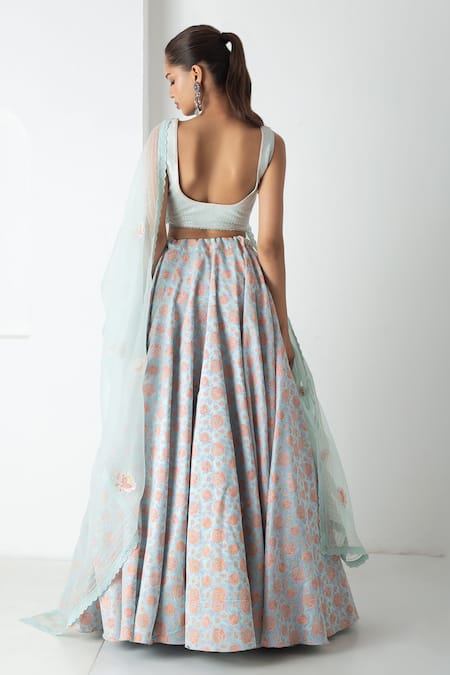 Chhaya Mehrotra Aqua Chanderi Lehenga Set  