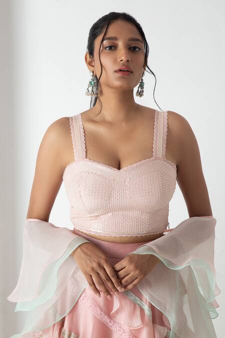 Buy Chhaya Mehrotra Pink Silk Organza, Chanderi Ruffles, Embroidery Carnation Designer Lehenga Set Online at Aza Fashions Buy_Chhaya Mehrotra_Pink Silk Organza, Chanderi Ruffles, Embroidery Carnation Designer Lehenga Set _Online_at_Aza_Fashions