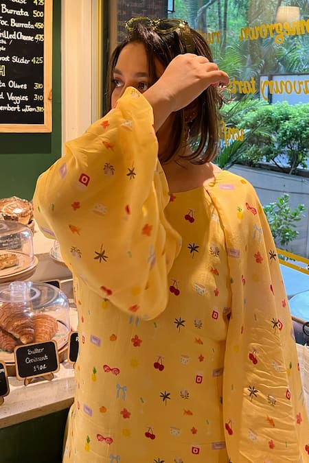 Buy_Sonam Parmar Jhawar_Yellow Crepe Keyhole Neck Designer Dress_Online_at_Aza_Fashions