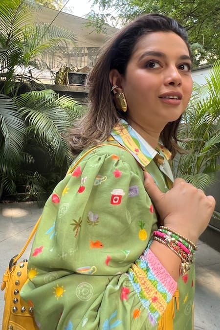 Buy_Sonam Parmar Jhawar_Green Cotton Collared Printed Soft Shirt And Pant Set_Online_at_Aza_Fashions