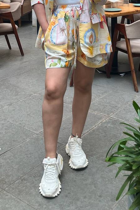 Buy_Sonam Parmar Jhawar_Cotton Open Neck Multicolor Soft Jacket And Shorts Set _Online_at_Aza_Fashions