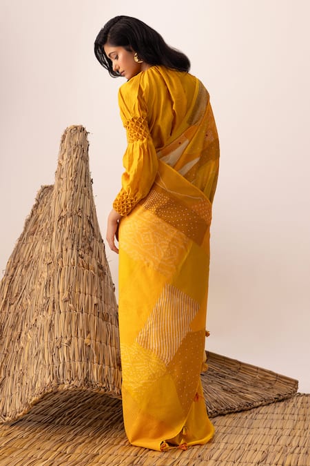 Naina Jain Yellow Bandhani Patchwork Saree 