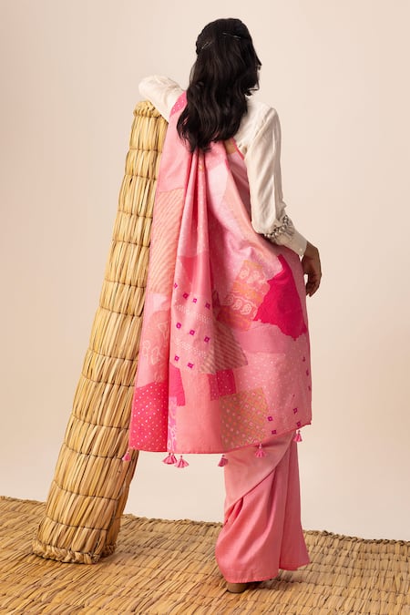 Naina Jain Pink Bandhani Patchwork Saree 