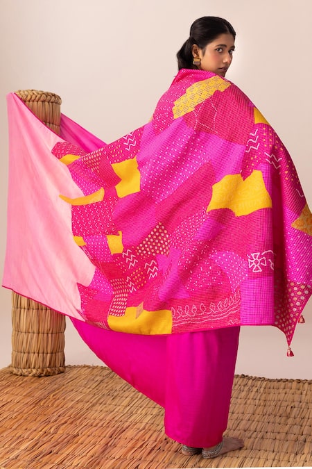 Naina Jain Rani Multi Bandhani Patchwork Saree 