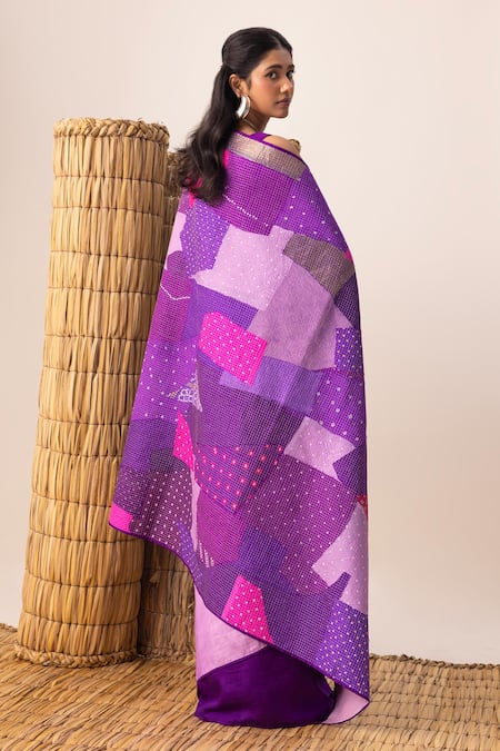 Naina Jain Purple Multi Bandhani Patchwork Saree 