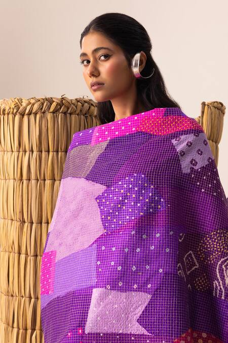 Buy Naina Jain Purple Silk Multi Bandhani Patchwork Saree Online at Aza Fashions Buy_Naina Jain_Purple Silk Multi Bandhani Patchwork Saree _Online_at_Aza_Fashions
