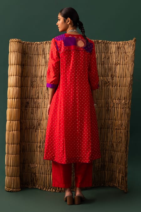 Naina Jain Red Patchwork Bandhani Suit Set 