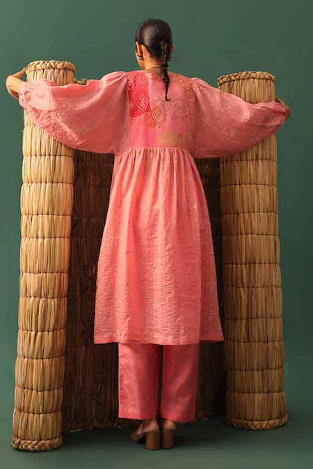Naina Jain Pink Chanderi Patchwork Suit Set 