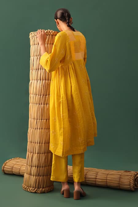 Naina Jain Yellow Chanderi Patchwork Suit Set 
