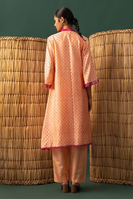 Naina Jain Light Orange Bandhani Mirror Work Kurta Set 