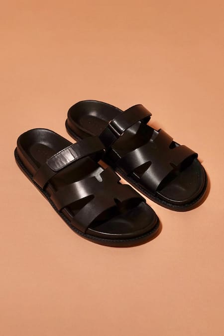 Dmodot Black Designer Leather Sandals