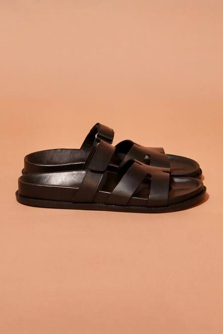 Dmodot_Black Designer Leather Sandals_Online_at_Aza_Fashions