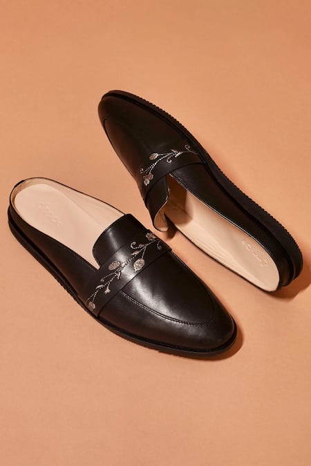 Dmodot_Black Designer Leather Slip-on Shoes _Online_at_Aza_Fashions