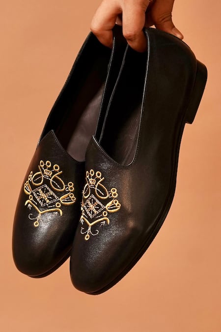 Shop_Dmodot_Black Embroidery Designer Ethnico Ricamo Nero Shoes _Online_at_Aza_Fashions