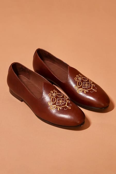 Dmodot Brown Embroidery Ethnico Ricamo Designer Shoes