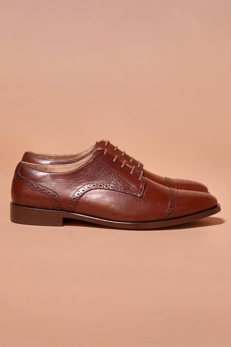 Dmodot_Brown Cut Work Leather Brogue Shoes_Online_at_Aza_Fashions