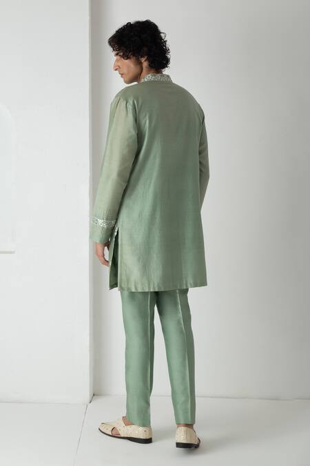 Chhaya Mehrotra Sage Green Mirror Embroidered Kurta Set 