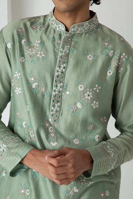 Chhaya Mehrotra Green Chanderi Mirrors Sage Embroidered Kurta Set Online at Aza Fashions Chhaya Mehrotra_Green Chanderi Mirrors Sage Embroidered Kurta Set _Online_at_Aza_Fashions