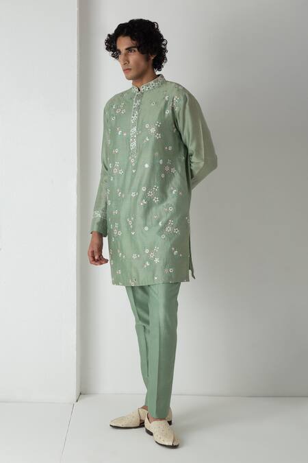 Buy Chhaya Mehrotra Green Chanderi Mirrors Sage Embroidered Kurta Set Online at Aza Fashions Buy_Chhaya Mehrotra_Green Chanderi Mirrors Sage Embroidered Kurta Set _Online_at_Aza_Fashions