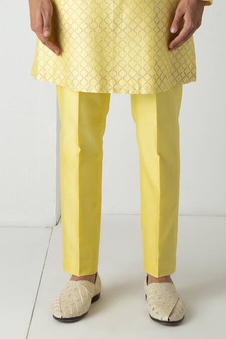 Chhaya Mehrotra_Yellow Chanderi Embroidery Sunstruck Block Printed Kurta Set _Online_at_Aza_Fashions