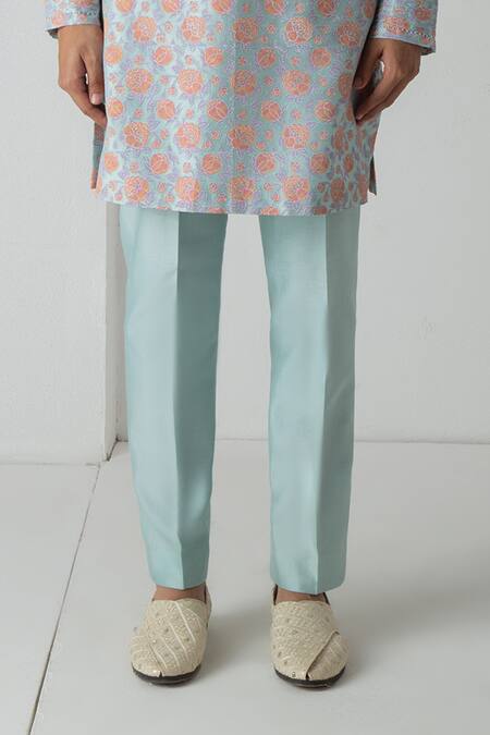 Buy_Chhaya Mehrotra_Aqua Chanderi Block Printed Kurta Set _Online_at_Aza_Fashions