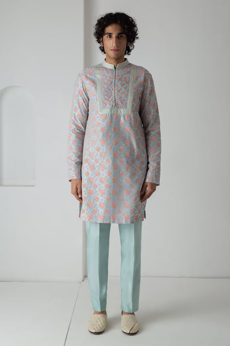 Chhaya Mehrotra Aqua Chanderi Block Printed Kurta Set 