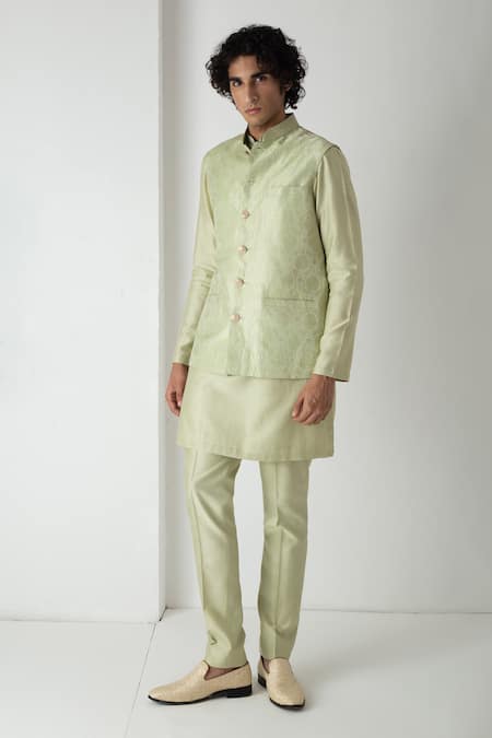 Chhaya Mehrotra Teal Silk, Brocade, Chanderi Embroidery Green Esper Bandi Set 