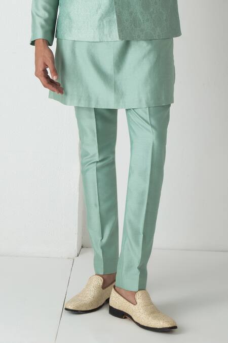 Shop_Chhaya Mehrotra_Green Brocade, Chanderi Embroidery Cascade Esper Bundi Set _Online_at_Aza_Fashions